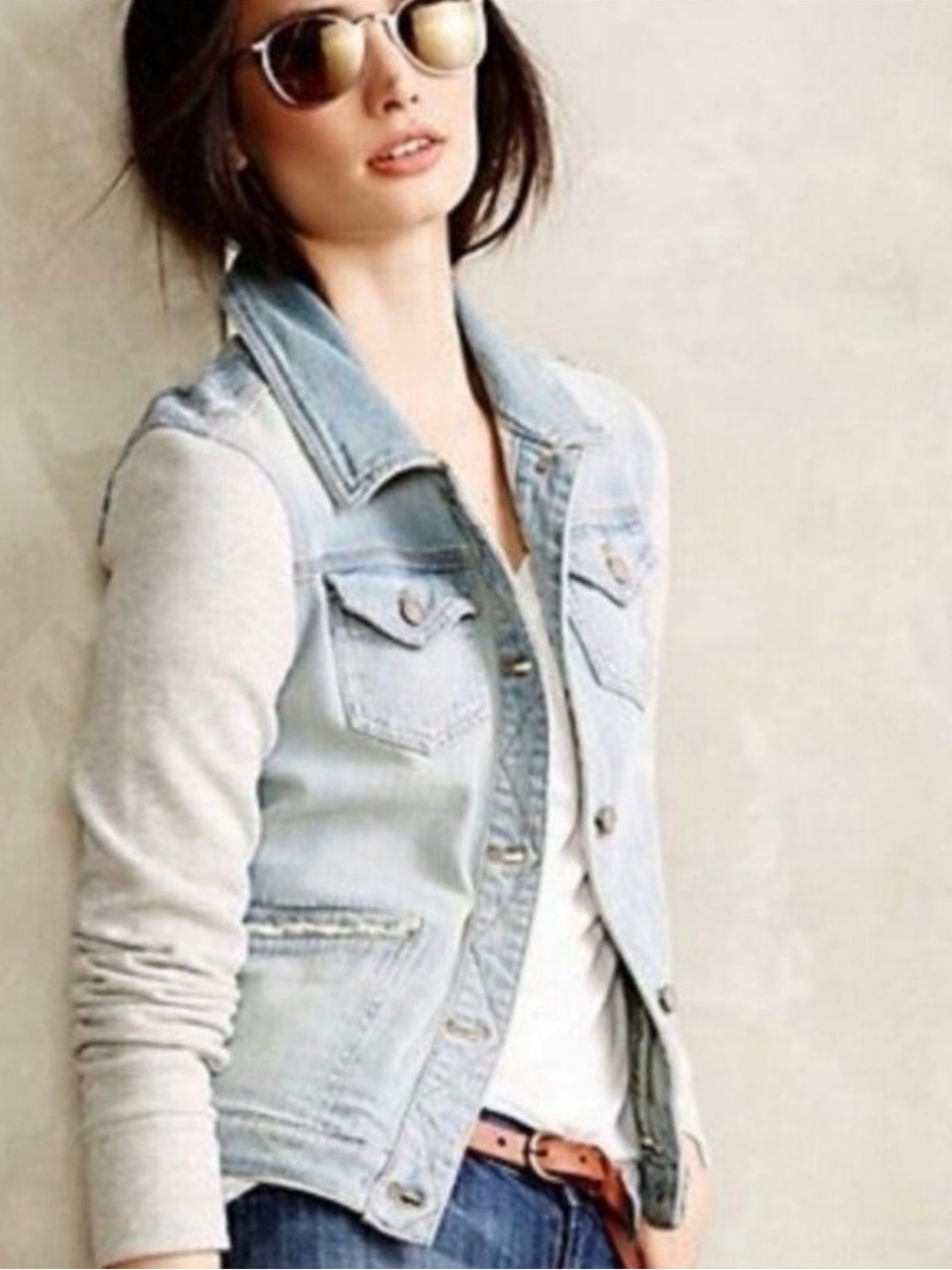Pilcro and the Letterpress Light Wash Denim Jacket with Gray Sleeves